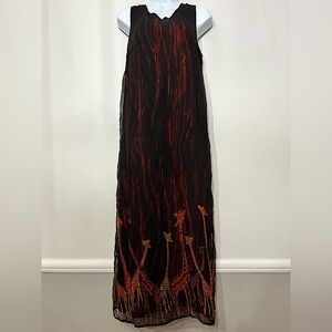 Phool Dress Maxi Sleeveless Sheer Black Giraffes Vintage African Animals Size‎ M